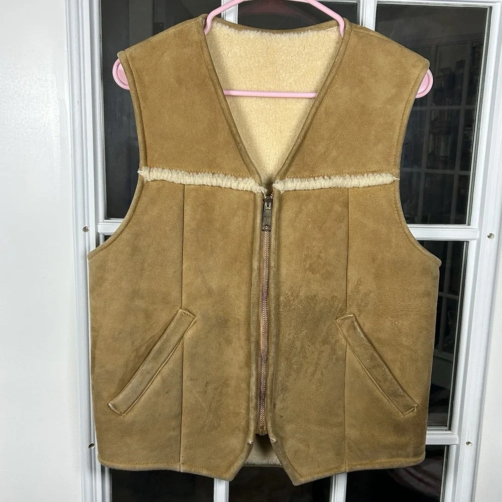 Vintage Eddie Bauer Expedition Outfitter Suede Sherpa Zip Vest Men's Medium